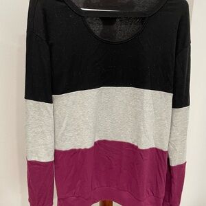 Trendy Colorblock Sweater in Black, Gray, and Purple